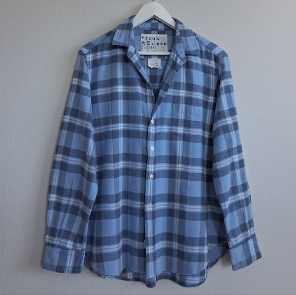 Frank & Eileen Eileen Relaxed Button Up Shirt Blue Plaid Italian Flannel - Picture 5 of 15